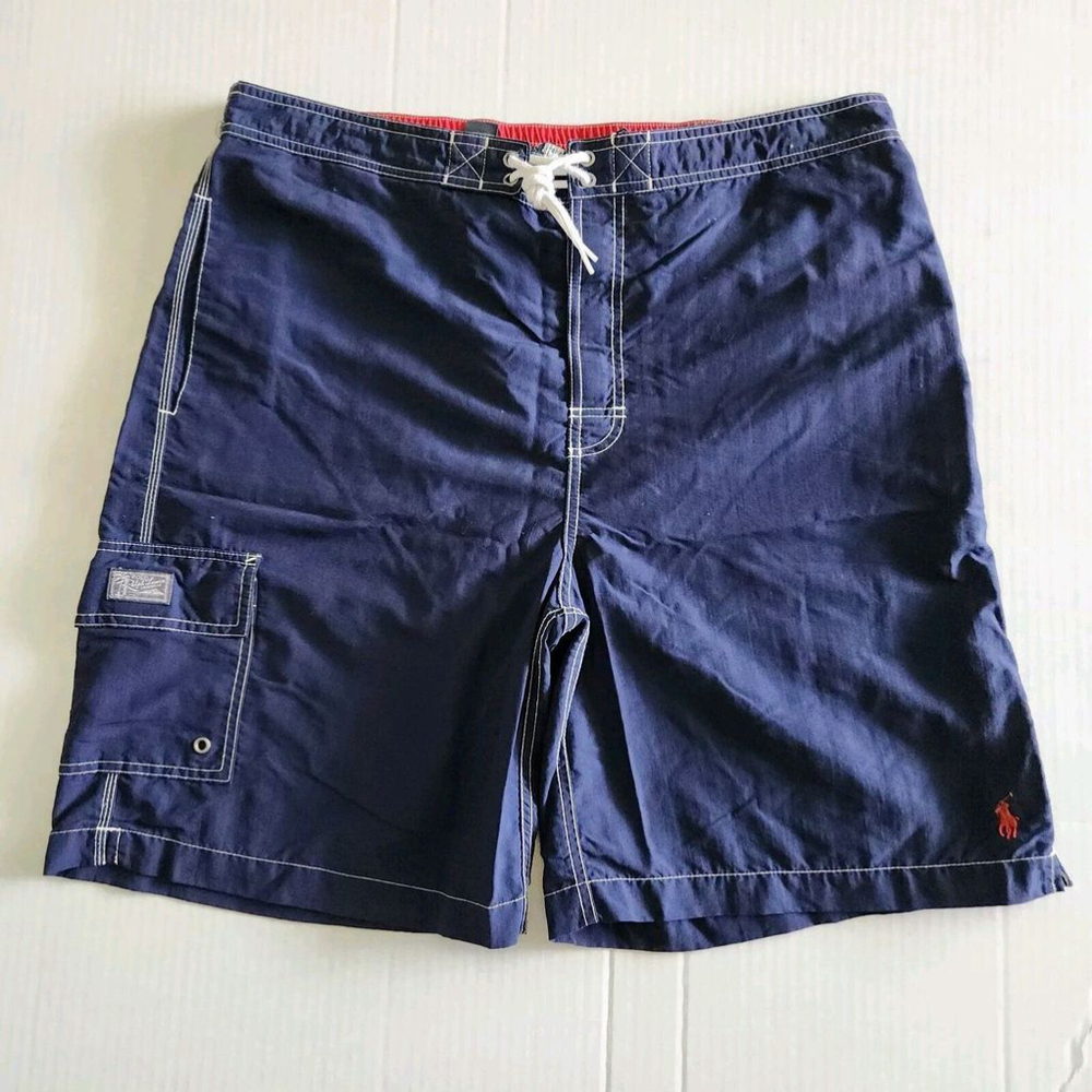 Vintage POLO RALPH LAUREN Navy Blue Swimsuit Trunks XLarge Mens